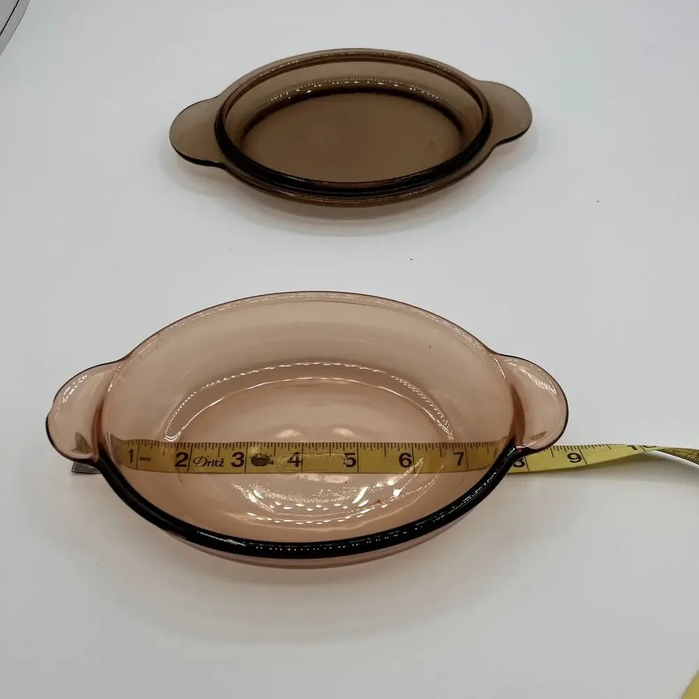 CORNING VISION Vtg Amber Glass Oval Casserette Dish with Lid  Grab-it V-14-B